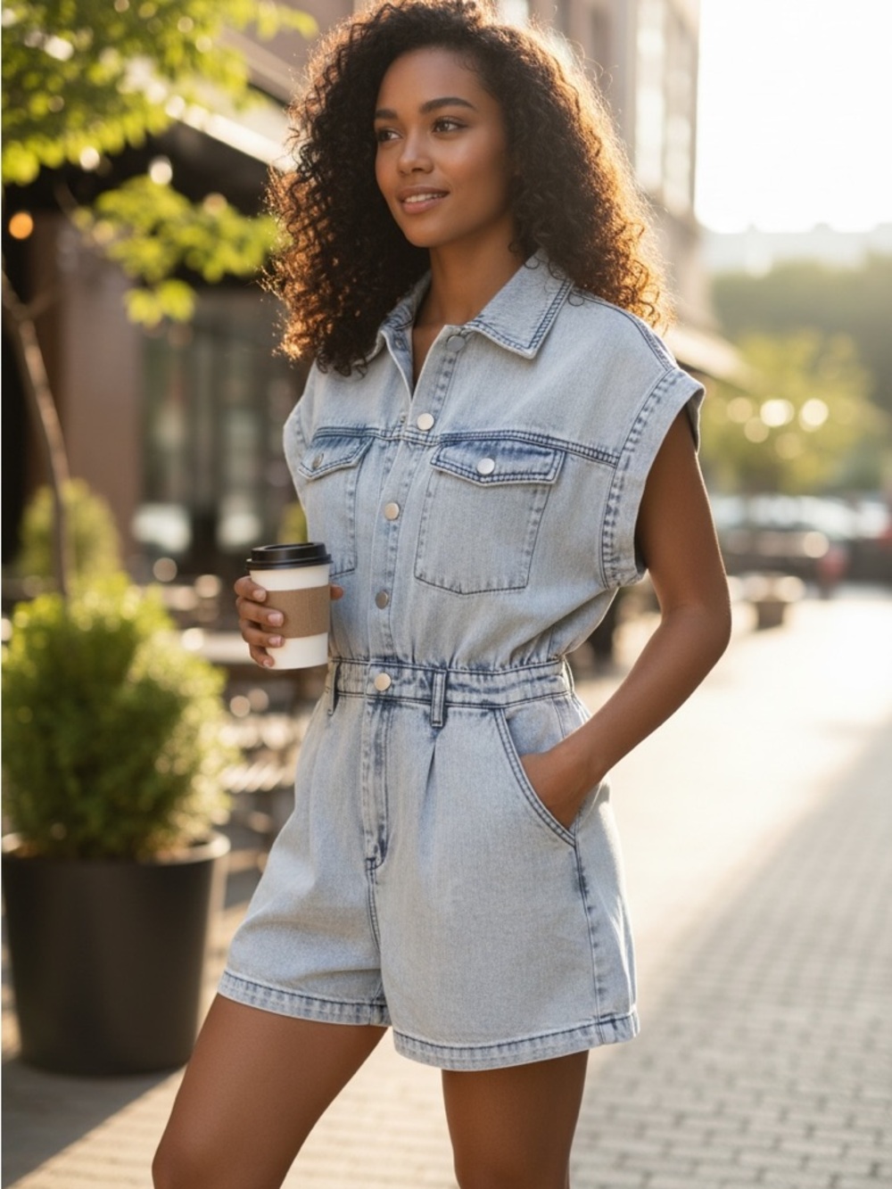Blank NYC Light Wash Sleeveless Denim Romper